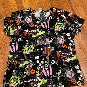 Disney Large Nightmare Before Christmas Halloween Themed Scrub Top